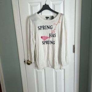 Talbots Women's Sweater Sz XL Beige Embroidered 3/4 Sleeve Floral Bird Crew